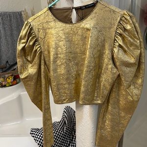 Womens zara gold crop top